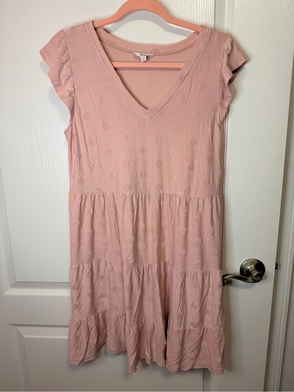 MINE Blush Pink V-Neck Tiered Mini Dress